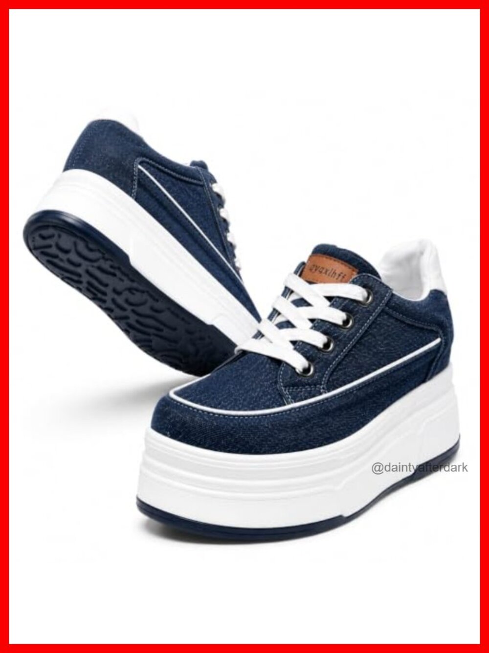 Women's Denim Canvas Platform Sneakers Chunky Lace-Up Casual
